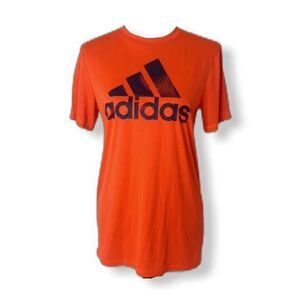 Adidas Boy's Shirt Orange Big Logo Climalite Short Sleeve Crewneck Size Large